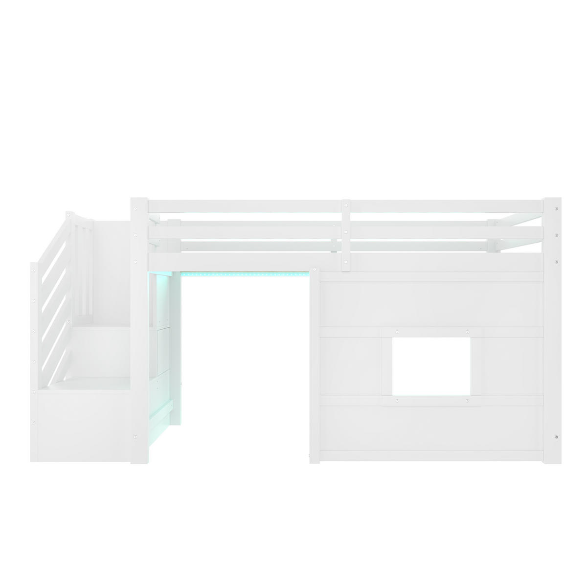 HOCHBETT 90/200 cm DE-03340, mit Stauraumtreppe, Fenster und LED, in Weiß - Weiß, Holz/Holzwerkstoff (90/200cm) - ComfortXL