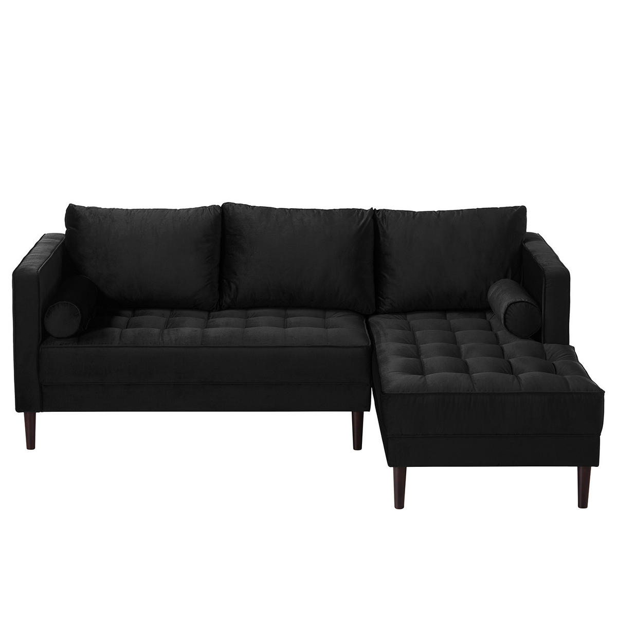 ECKSOFA - Samt - Dunkelbraun/Schwarz, Birkenholz/Textil (201/155cm) - home24