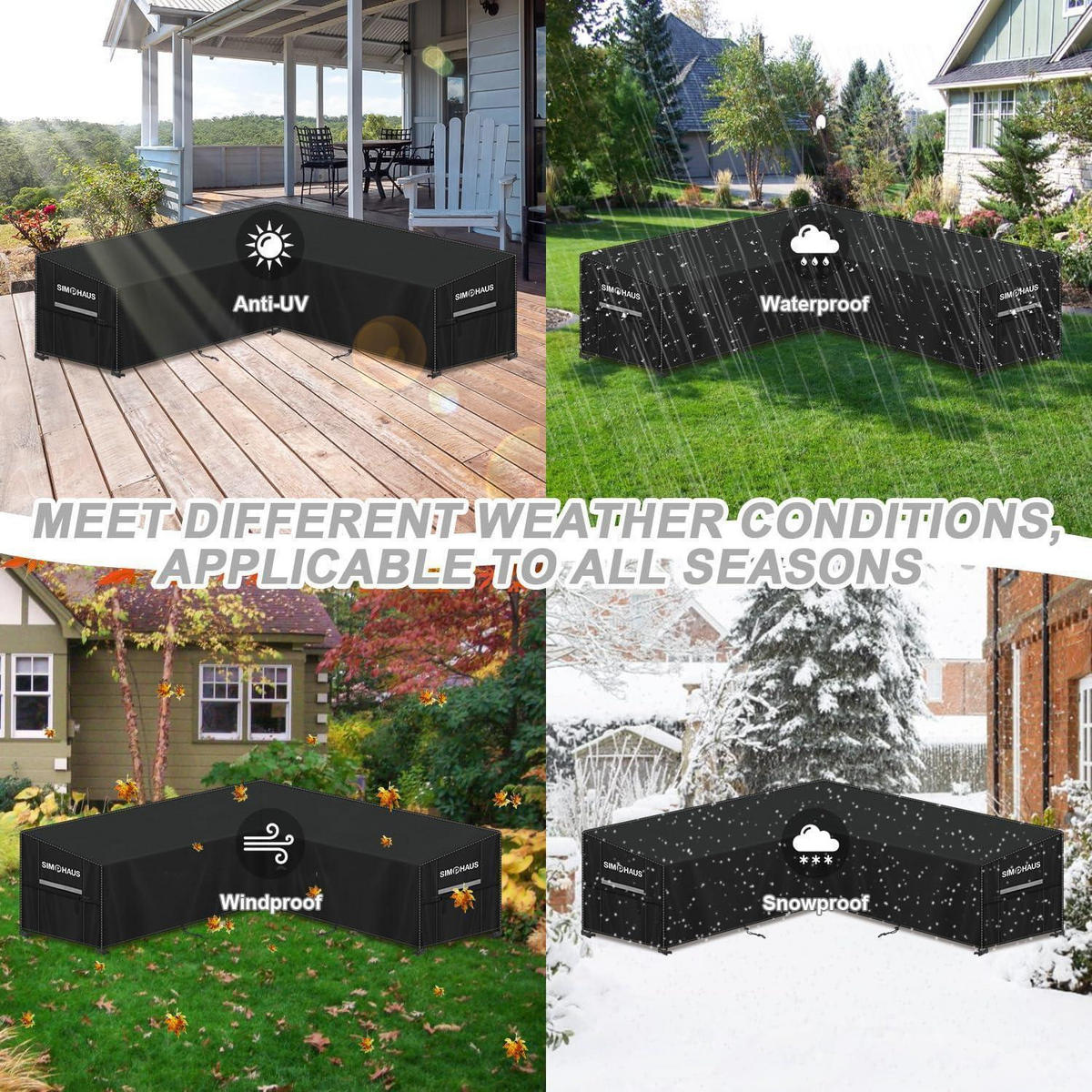 ABDECKHAUBE für Gartenmöbel V-Form 255 x 255 x 90 x 80/60 cm Wasserdicht 420D Oxford Grau - Schwarz, Kunststoff (1/1/1cm)
