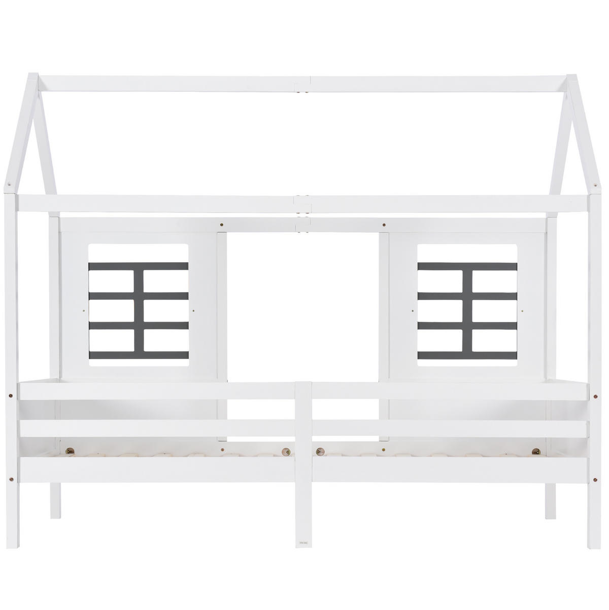HAUSBETT 200/90 cm Weiß mit 2 Schubladen und Fenstern ohne Matratze - Weiß, Holz (90/200cm) - MIVRAY