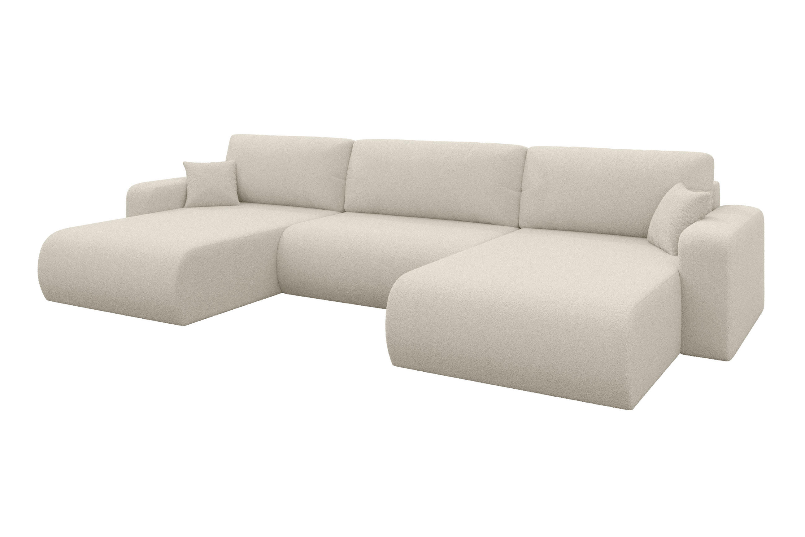 WOHNLANDSCHAFT mit Schlaffunktion und Bettkasten BERY-U 377x193x88 Beige Bouclé - Sandfarben/Beige, Holzwerkstoff/Kunststoff (377/88/193cm) - ALTDECOR