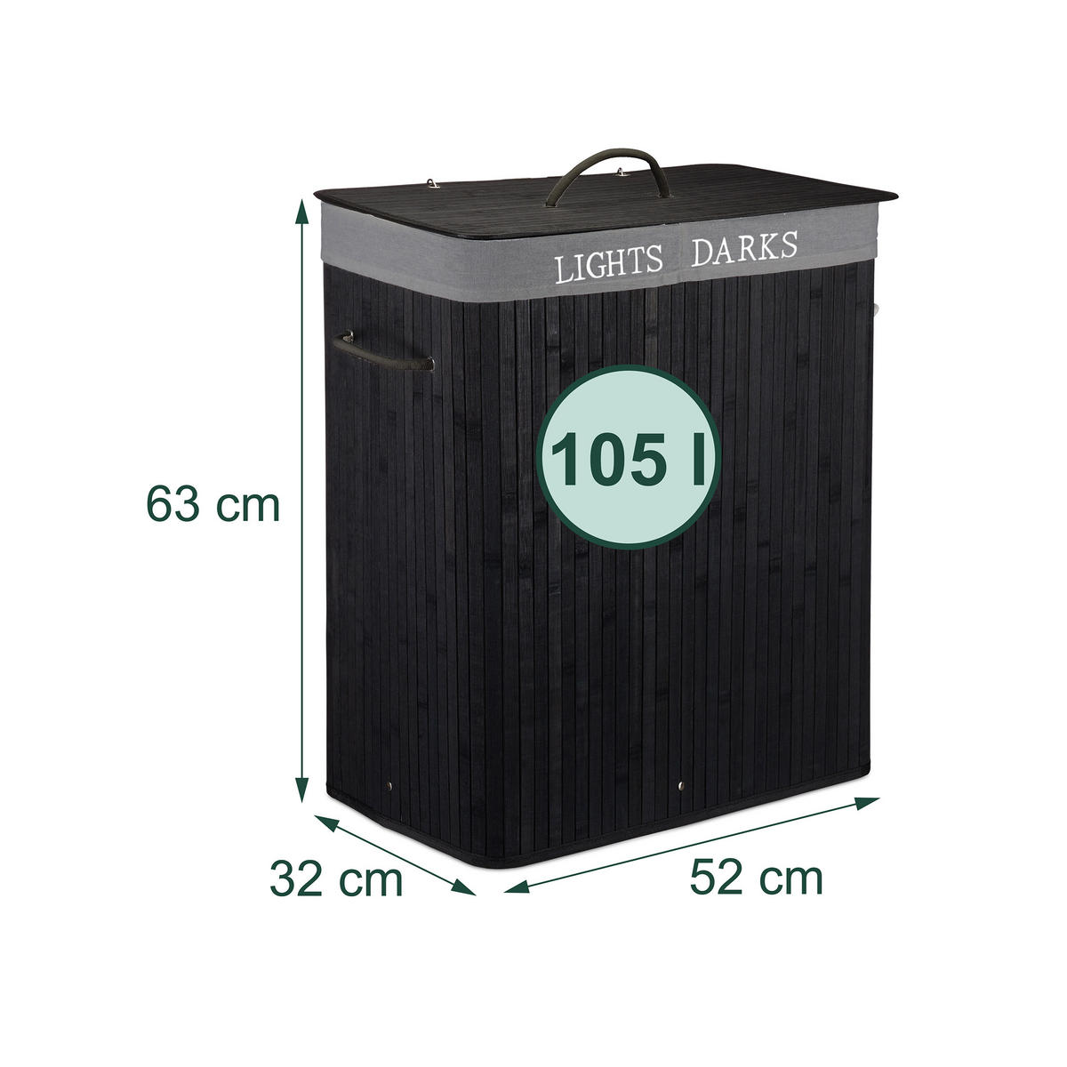 WÄSCHEKORB Bambus - Schwarz, Holz/Textil (52/63/32cm) - Relaxdays