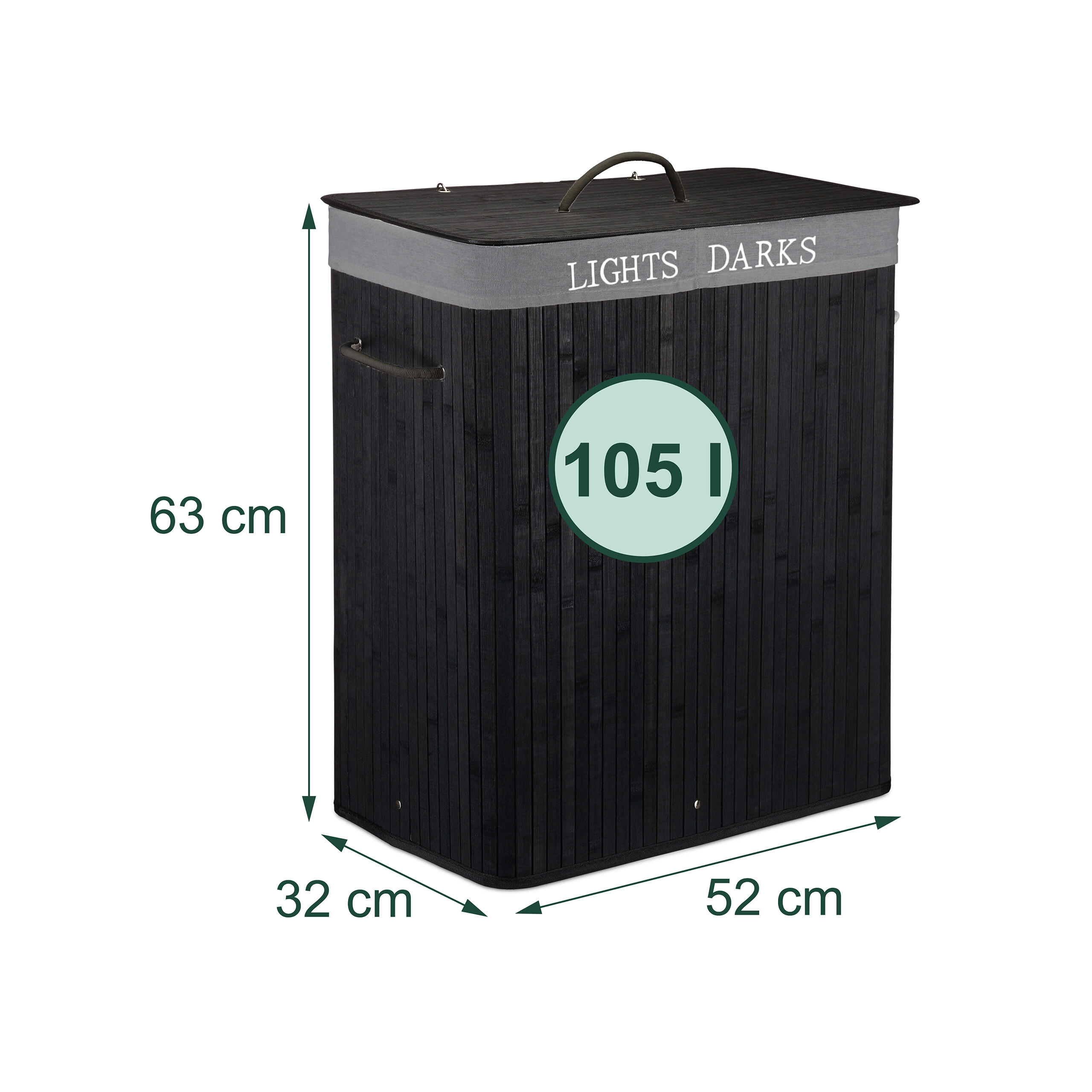 Thumbnail - Relaxdays Wäschekorb, Schwarz, Textil, Rechteckig, 52x63x32 cm, Ordnen & Aufbewahren, Wäschekörbe & Tonnen