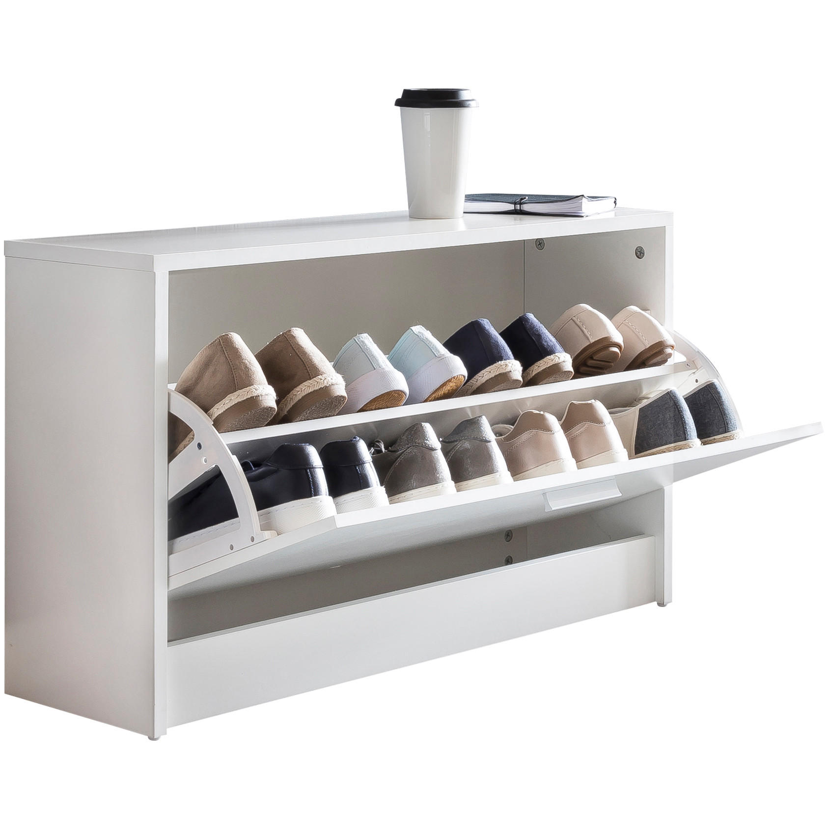 SCHUHKIPPER aus Holz in Weiß mit Ablage und 1 Fach, 80x24x47 cm - Weiß, Holz (80/47/24cm) - KADIMA DESIGN