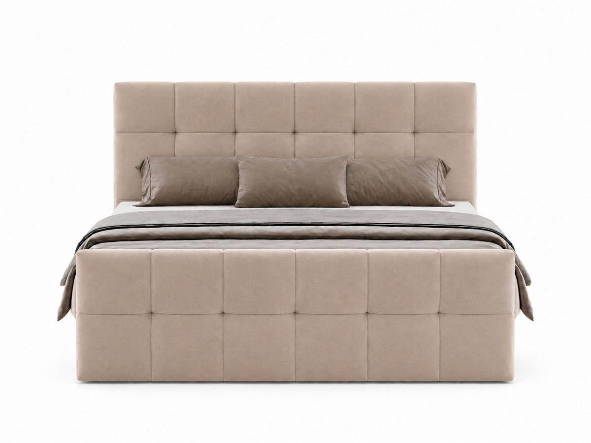 BOXBETT AUREN FRONT 160x200 cm Komplett-Set mit Bonell-Matratze, Topper und Bettkasten, Samt Altrosa - Altrosa, Textil (160/200cm) - Luxkor24