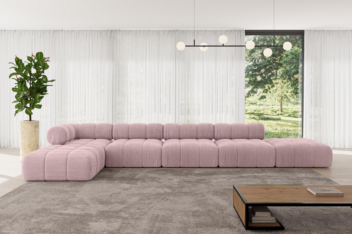 ECKSOFA modulares Sofa Kerru-L3 - 475x190x70 cm Rosa Cord - Rosa, Holzwerkstoff/Textil (475/190cm) - ALTDECOR