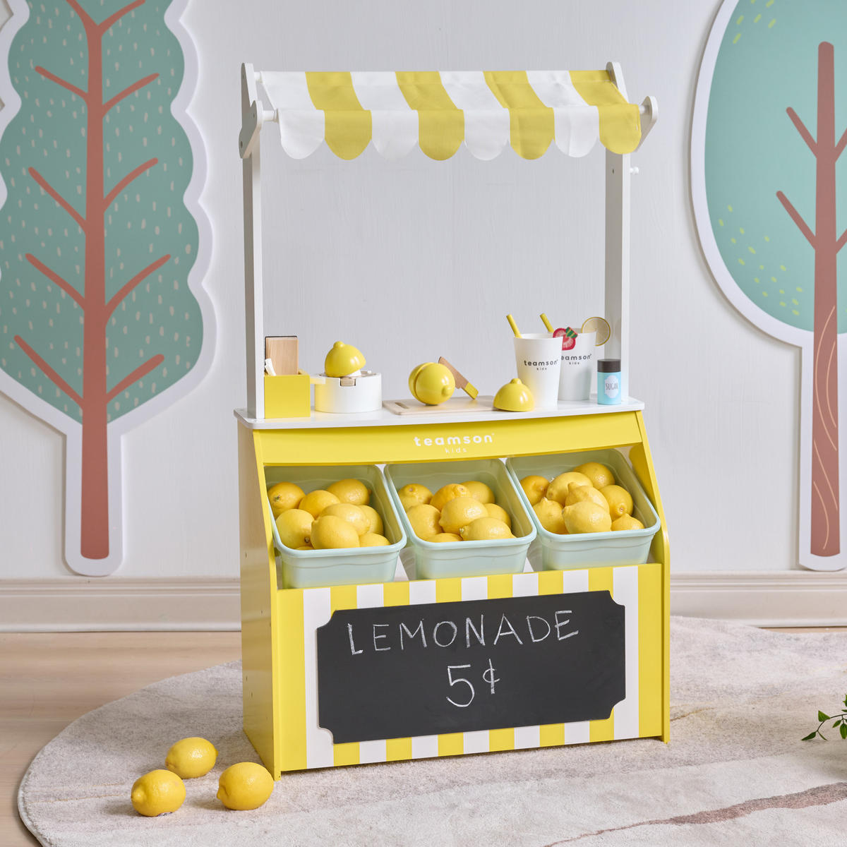 LEMONADE-STAND Holzspielset mit Zubehör, Gelb, 100cm - Gelb, Holzwerkstoff (27/100/60cm) - Teamson Kids