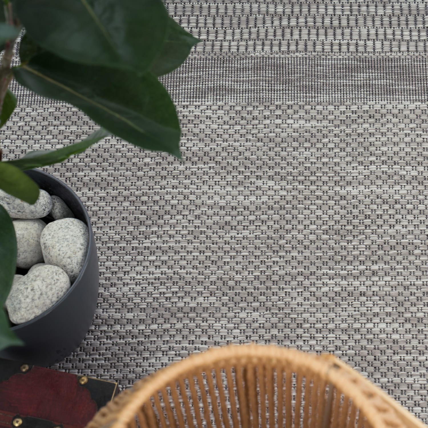 OUTDOOR Teppich Unifarben mit Bordüre Balkon, Terrasse schmutzabweisend Grau Rechteckig 200x280 - Grau, Textil (200/280cm) - KADIMA DESIGN
