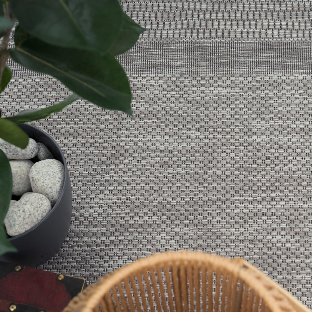 OUTDOOR Teppich Unifarben mit Bordüre Balkon, Terrasse schmutzabweisend Grau Läufer 80x150 - Grau, Textil (80/150cm) - KADIMA DESIGN