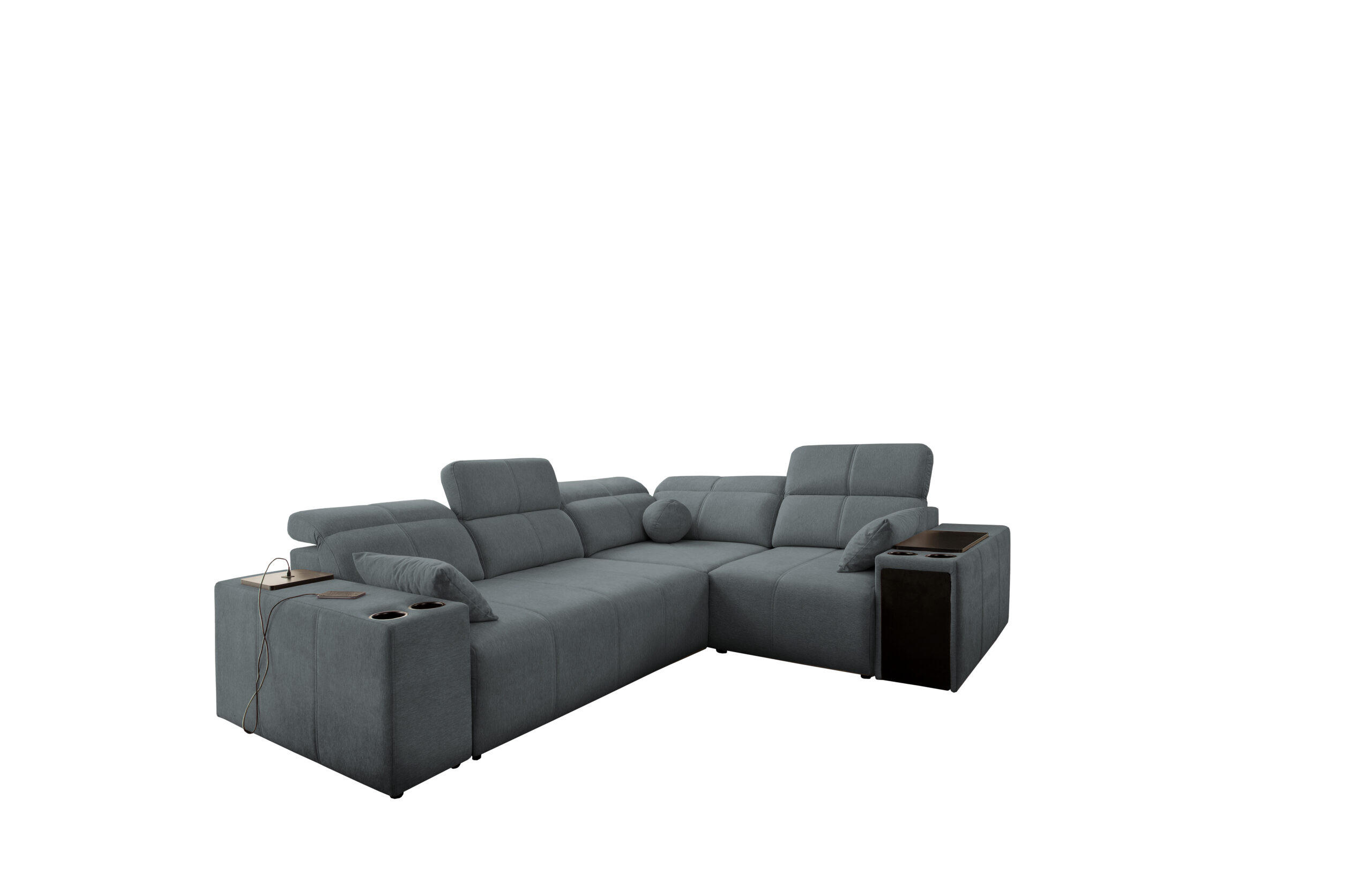 ECKSOFA Mit Schlaffunktion USB Und Verstellbarer Rückenlehne Mindy II Dunkelgrau Rechts - Dunkelgrau, Holz/Textil (288/219cm) - Kaiser Möbel