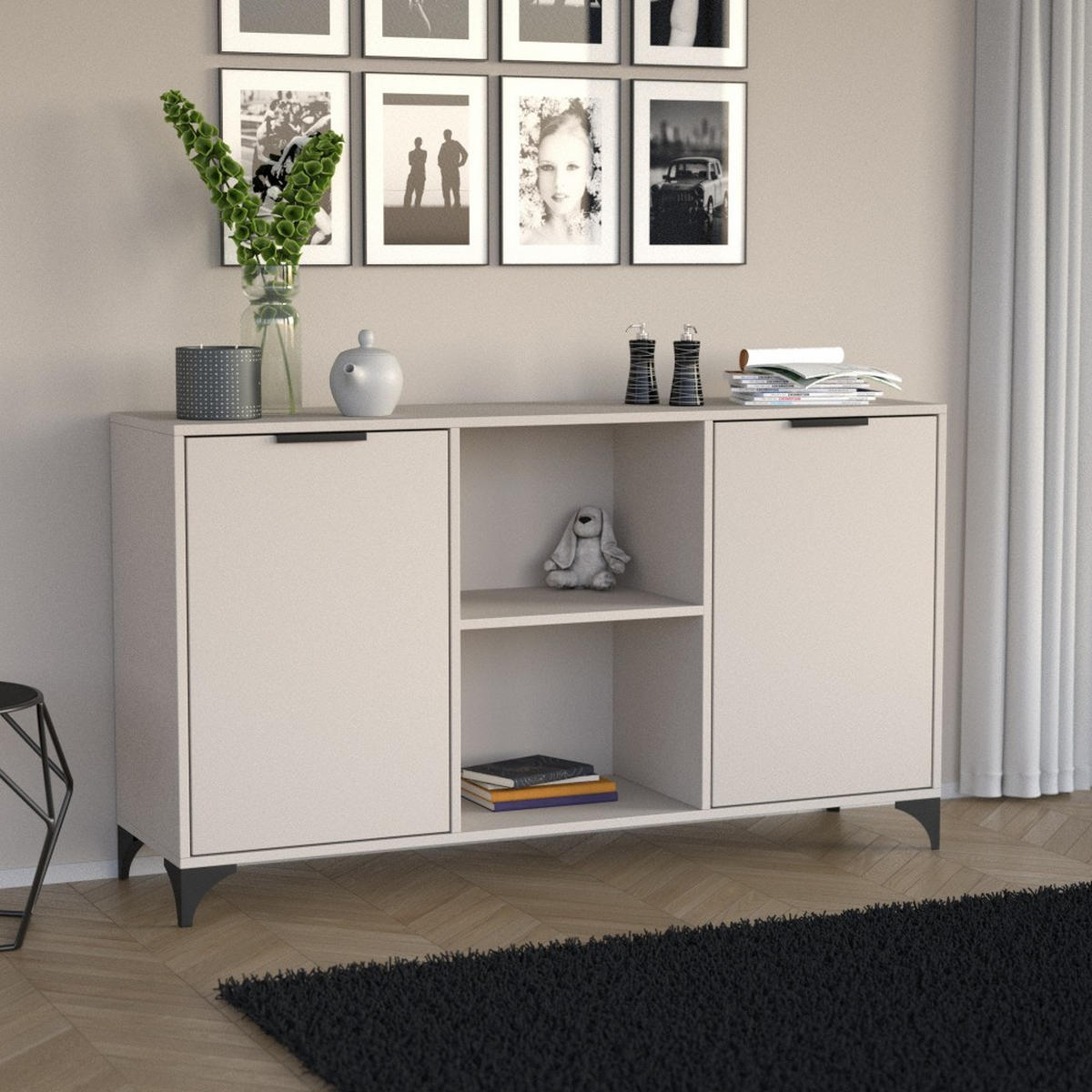 KOMMODE Home mit 2 Türen, mit Griffen, Kaschmir - Kaschmir/Schwarz, Holzwerkstoff (150/85/40cm) - Beautysofa