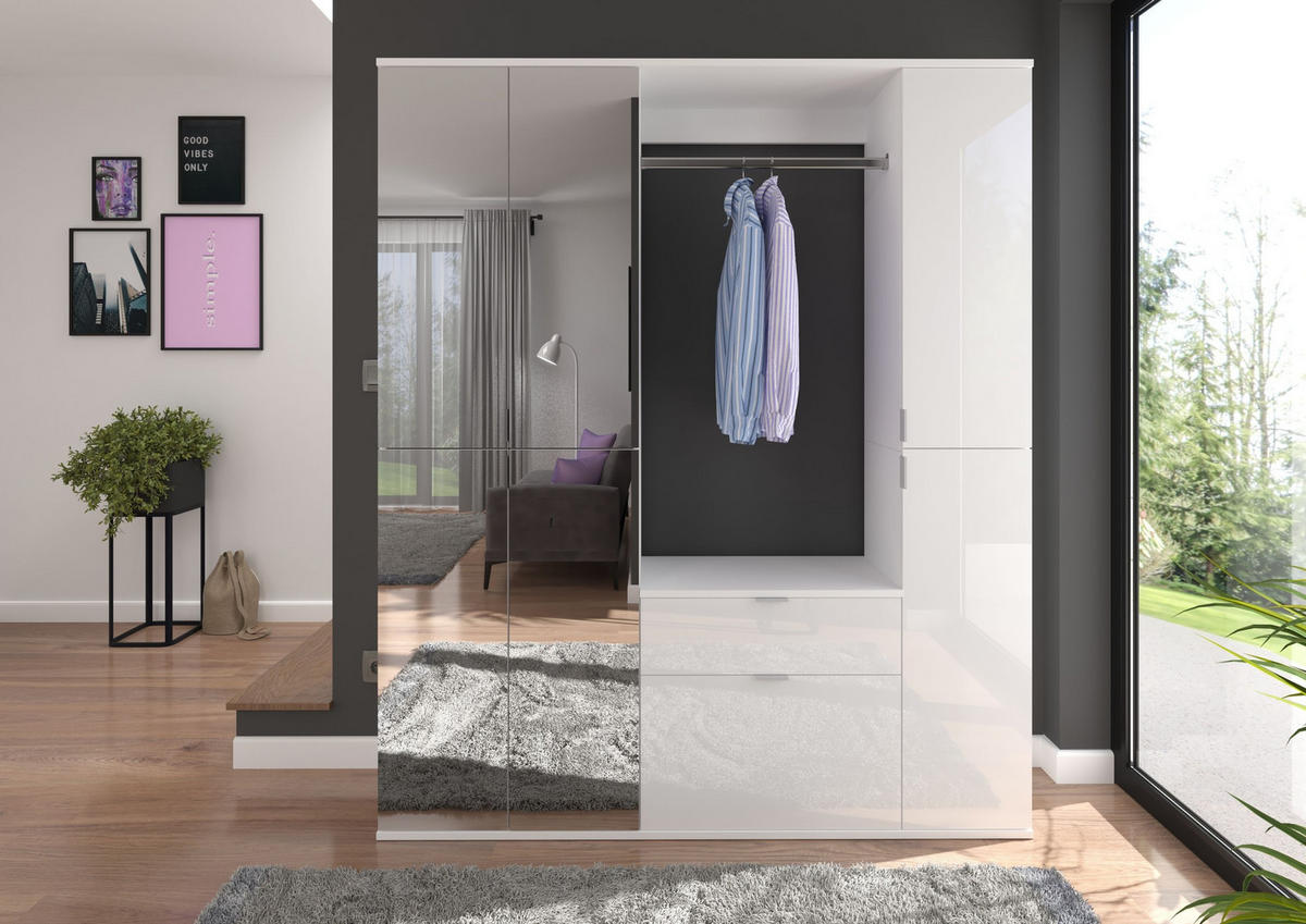 HOCHSCHRANK Projekt X Garderobe in weiß Nachbildung und weiß hochglanz B/H/T: 30x193x34 cm - Weiß, Holzwerkstoff (30/193/34cm)