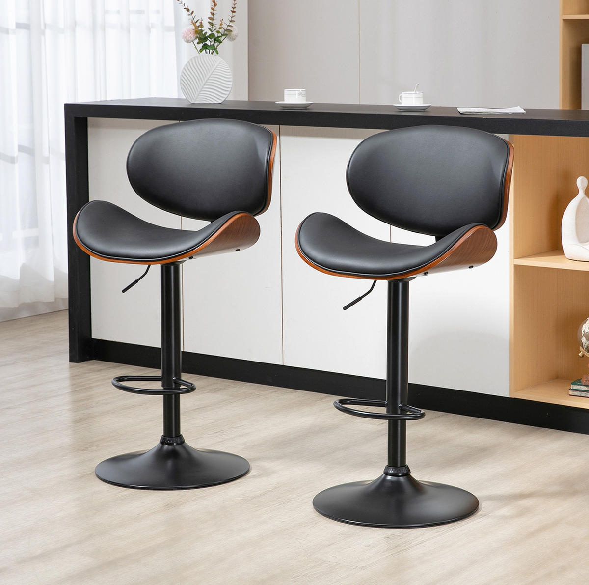 BARHOCKER höhenverstellbar 53 x 52 x 92-112 cm Kunstleder Schwarz 2er-Set - Schwarz, Metall (52/112/53cm) - Meubliv