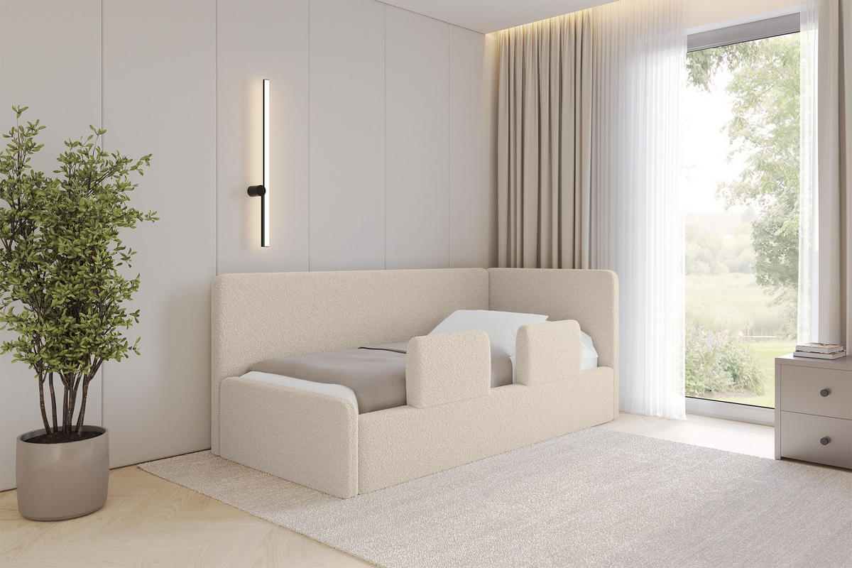 EINZELLBETT Jugendbett mit Bettkasten, Links - NORY 80x200 Dunkelbeige - Cappuccino, Holzwerkstoff/Textil (80/200cm) - ALTDECOR