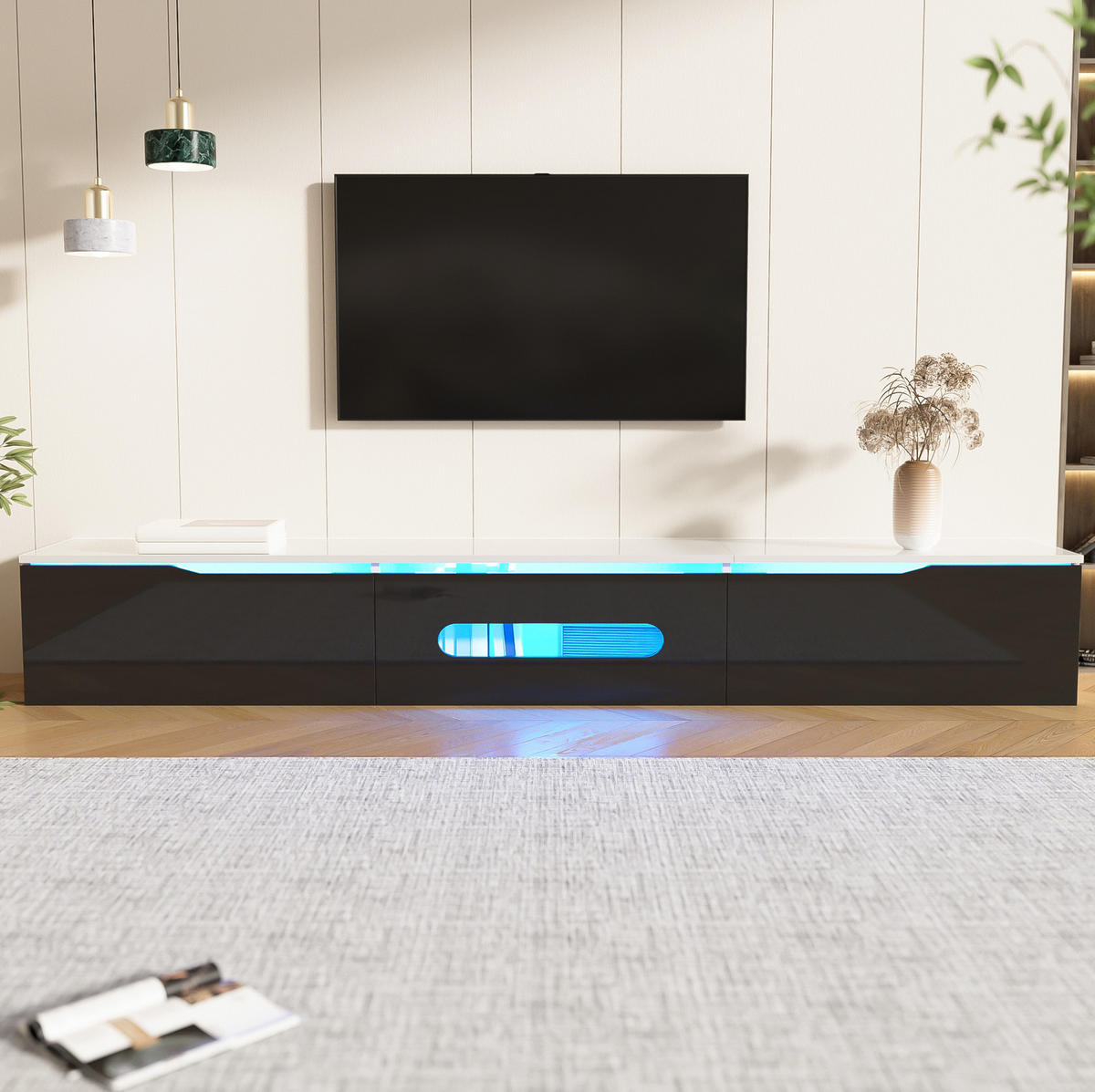 TV-ELEMENT mit LED 180 x 35 x 30 cm Schwarz Weiß wandmontierbar - Schwarz, Holzwerkstoff (35/30/180cm) - Beauniv