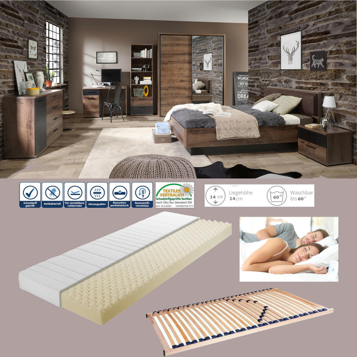 JUGENDZIMMER Jacky in Schlammeiche mit Schwarzeiche 9 teilig - Braun, Holzwerkstoff (120/200/80cm)
