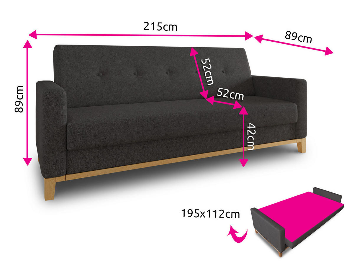 SCHLAFSOFA Wood - Beige/Grau, Holz/Textil (215/89/89cm)