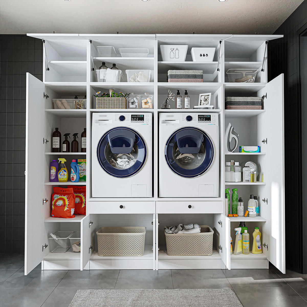 WASCHMASCHINENSCHRANK Serie 1 224cm Breit, 230cm Hoch - Weiß, Holzwerkstoff (224/230/67cm)