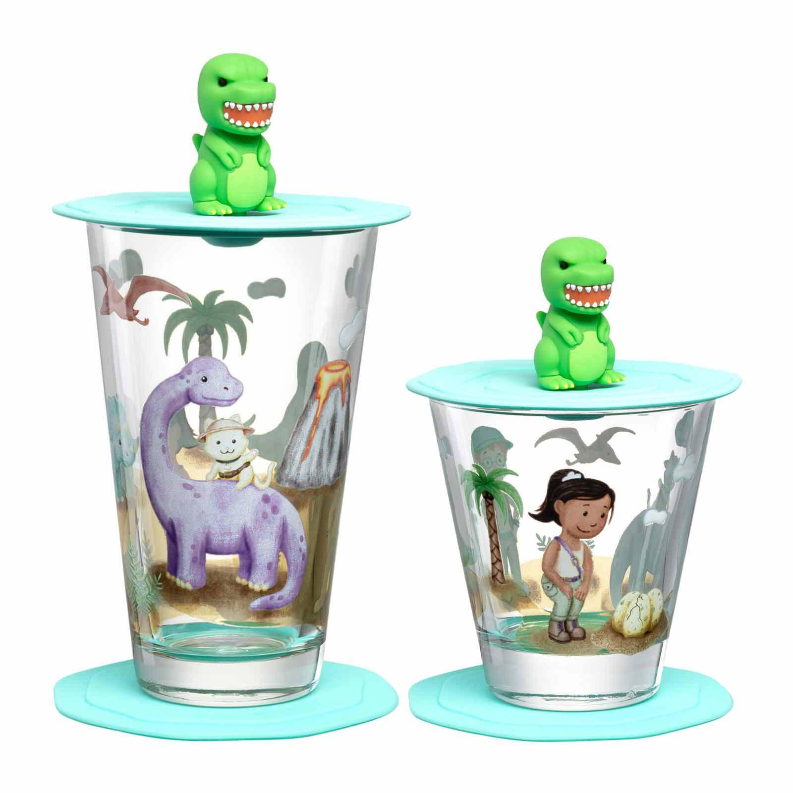 KINDERBECHER Bambini Avventura Dino 215 ml & 300 ml 2er Set - Grün, Glas (0.001L) - Leonardo Living