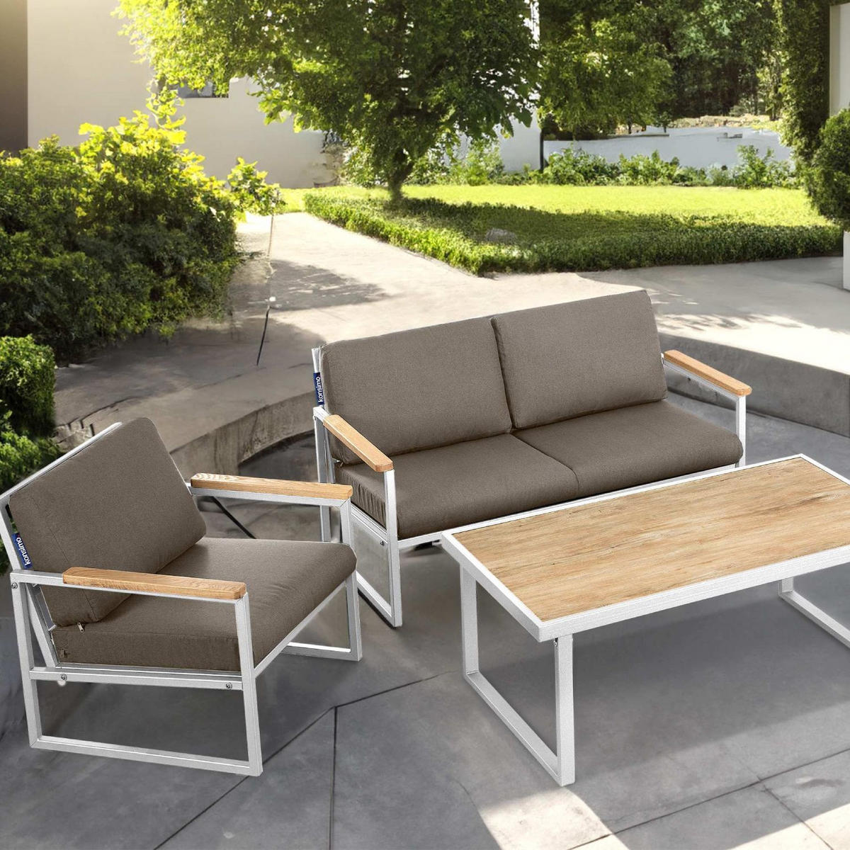 GARTENSESSEL TRIBO ,Weiß/Beige - Beige/Weiß, Holz/Textil (70/65/60cm) - KONSIMO®