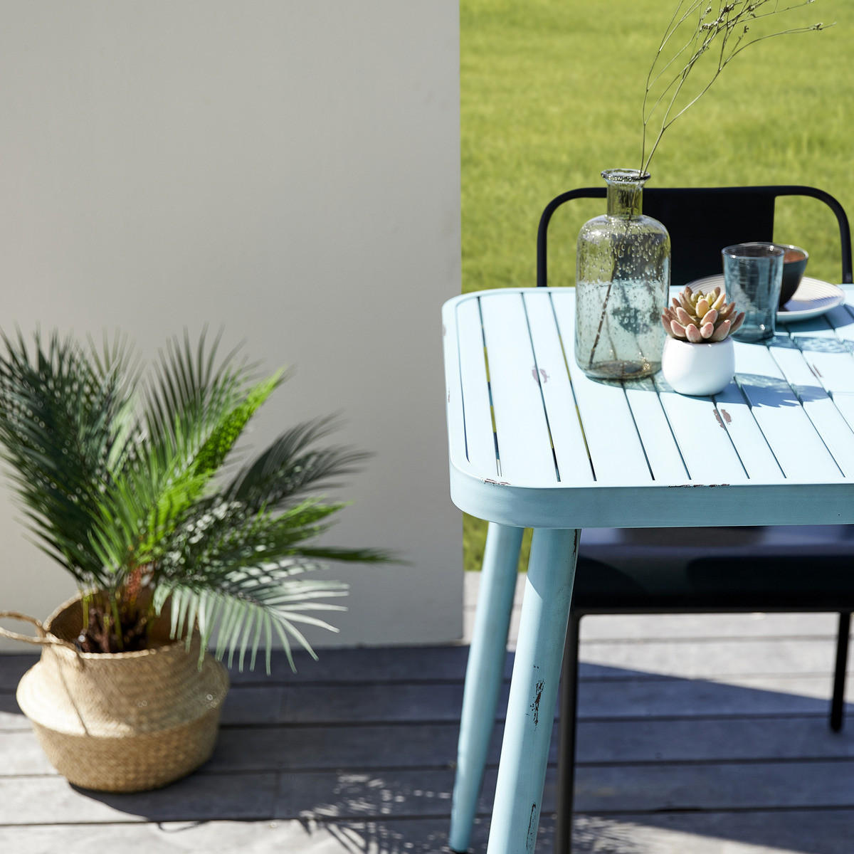 QUADRATISCHER Gartentisch aus Aluminium Blau 75 cm - Blau, Metall (12/75/76cm) - Signature