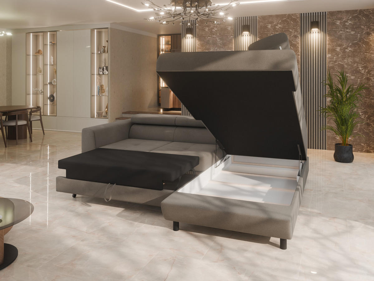 ECKSCHLAFSOFA Vena III mit Schlaffunktion und Bettkasten, Rechts montierbar, Cappuccino - Cappuccino, Holz (254/199cm) - Homesy