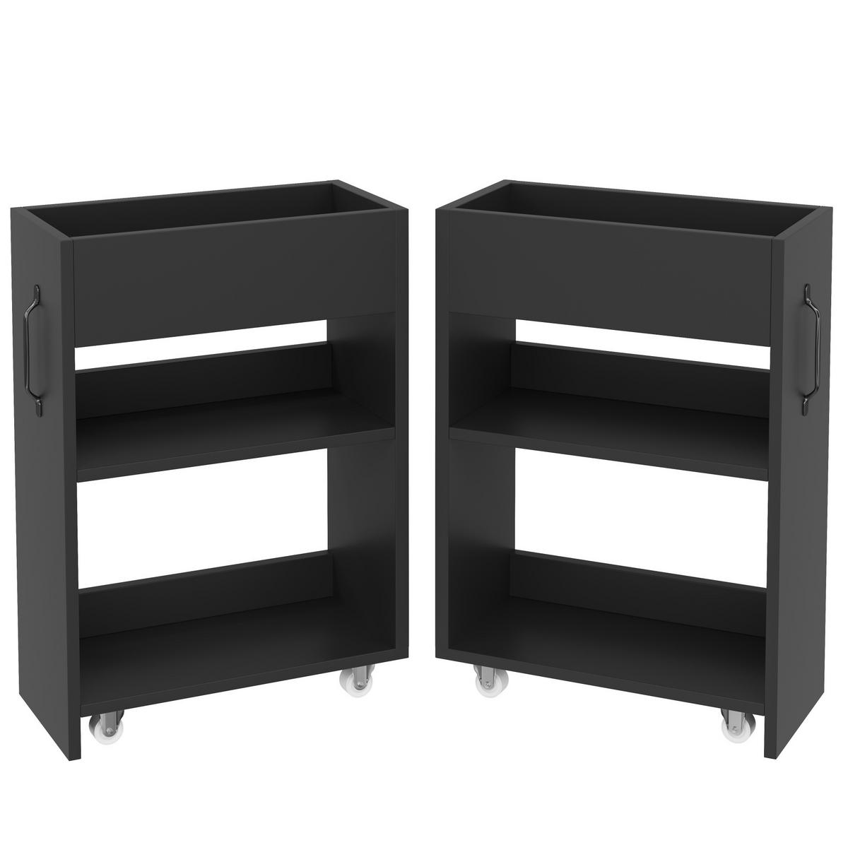 SIDEBOARD 52/50/75 cm mit Rollen und ausziehbaren Fächern in Schwarz - Schwarz, Holzwerkstoff (52/75/50cm) - BEAOK