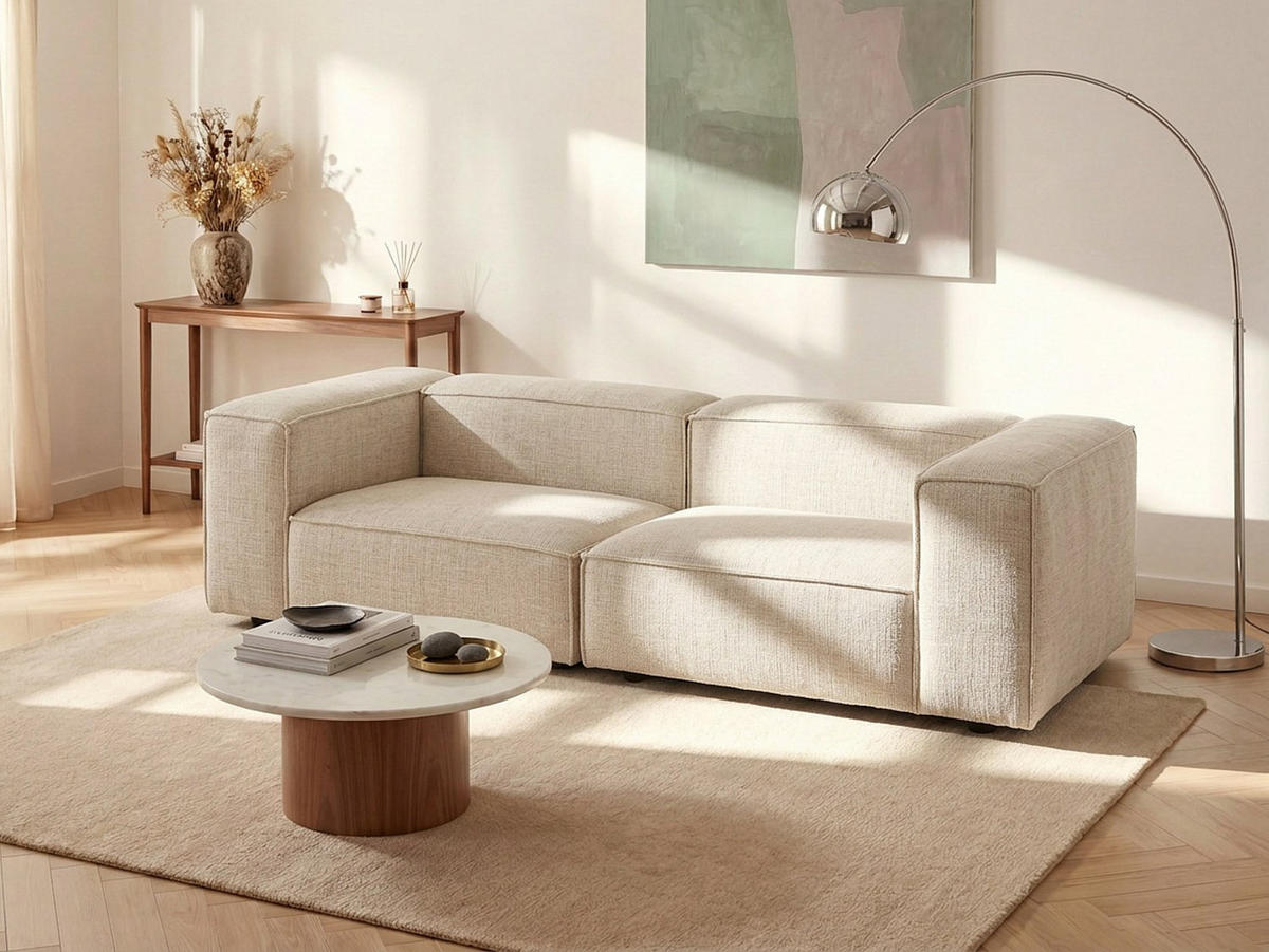 MODULIERBARES Sofa - 3 Personen - stoff - beige Ruzolo - Beige, Textil/Metall (242/67/105cm) - Vente-Unique