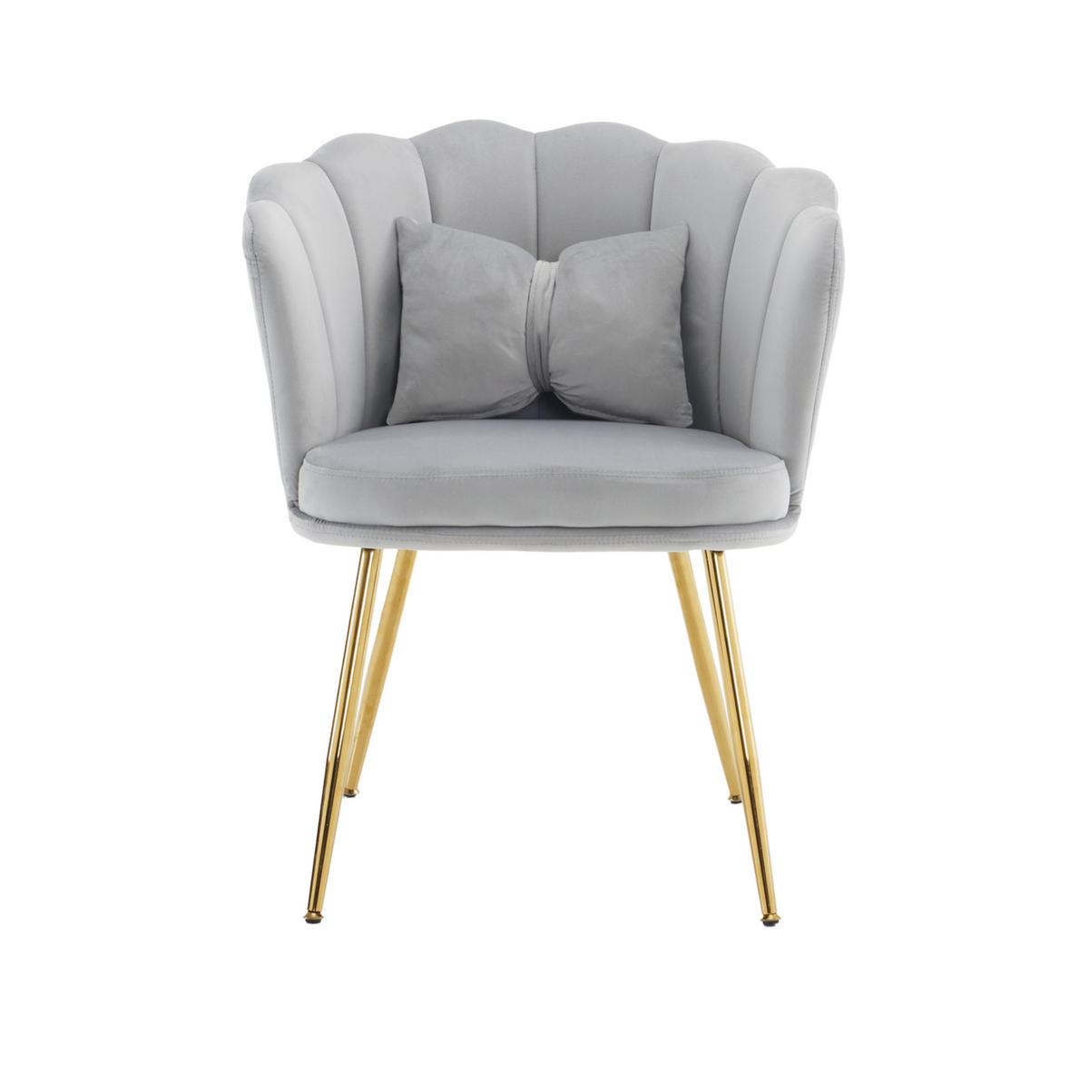 SESSEL 63x58x77 cm in Grau, Samt Blütenblatt, 9 cm Polster, vergoldete Metallbeine, ergonomisch - Grau, Textil (58/77/63cm) - Modfu