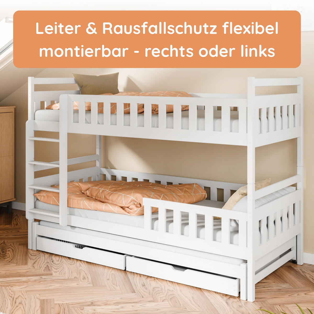 ETAGENBETT mit Schubladen und Ausziehbett 90x200 in Weiß - Weiß, Holz (90/200cm) - Kids Collective
