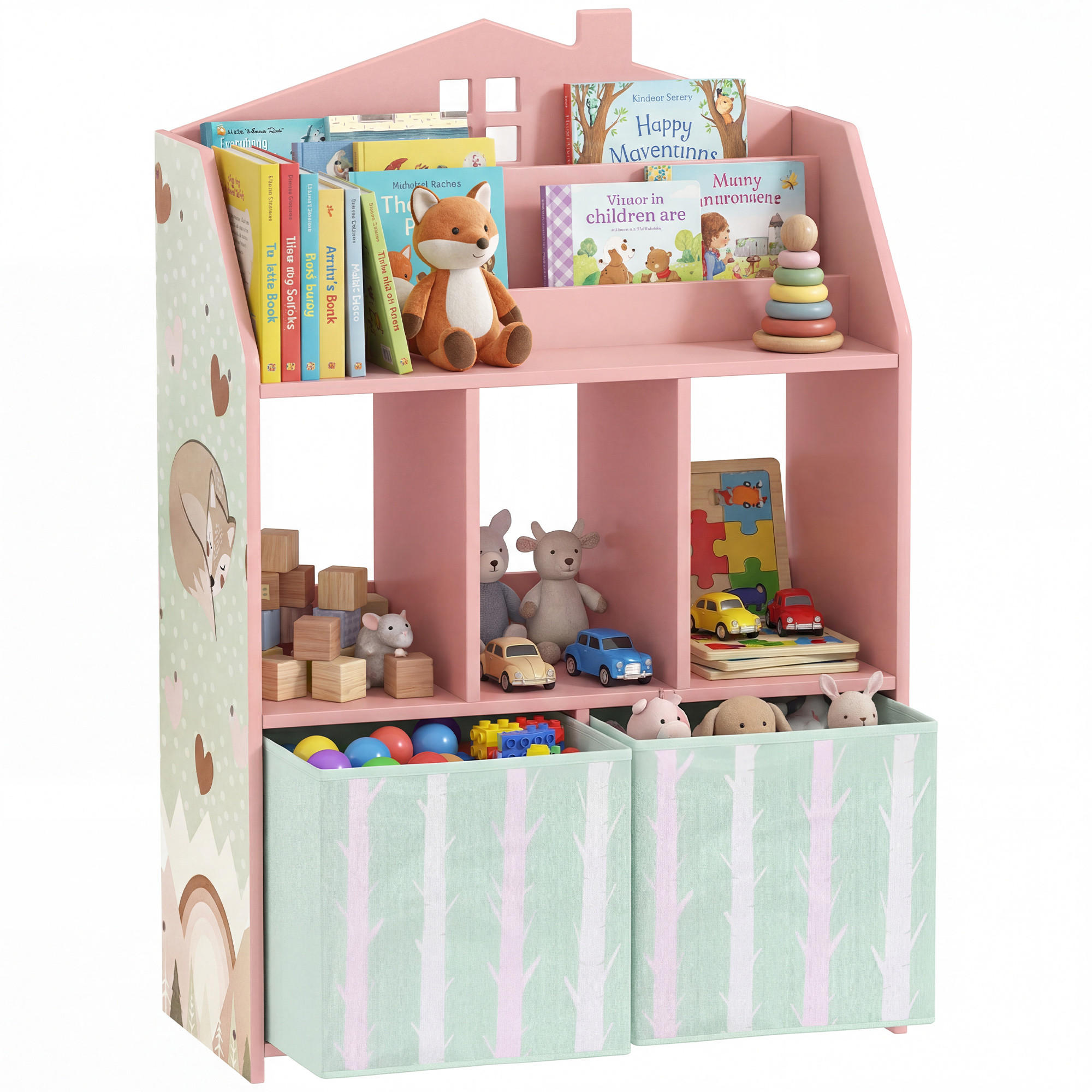 KINDERREGAL DE-09571 2 Stoffschubladen & offenes Regal Rosa - Pink, Holzwerkstoff (62.5/91.5/30cm) - ComfortXL