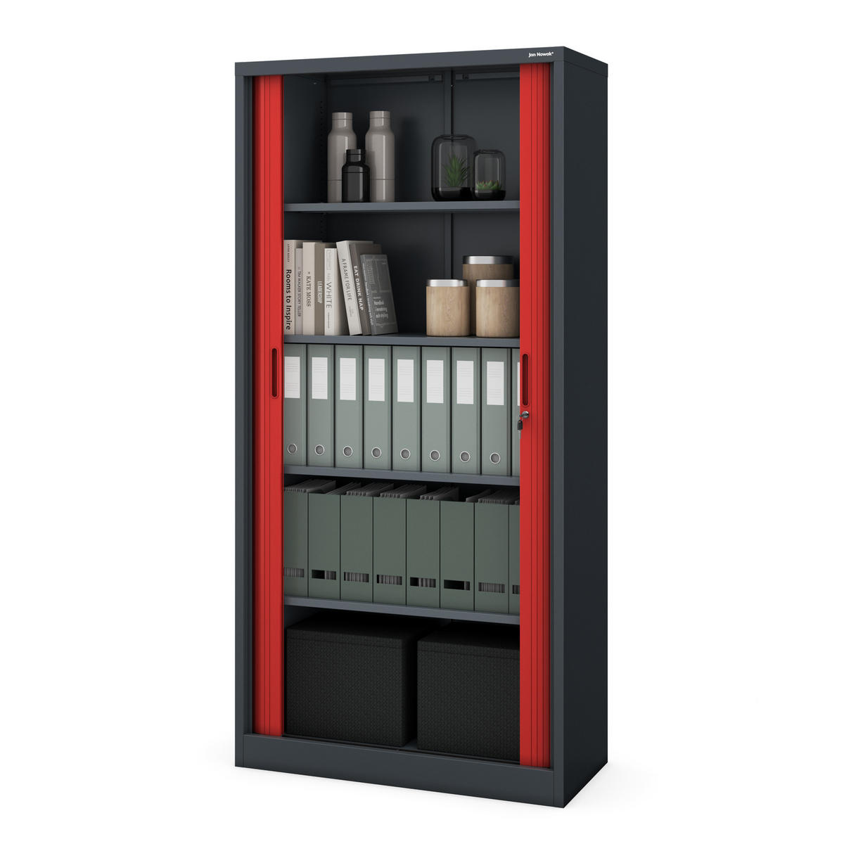 ROLLADENSCHRANK DAMIAN - Anthrazit/Rot, Metall (90/185/45cm) - Jan Nowak