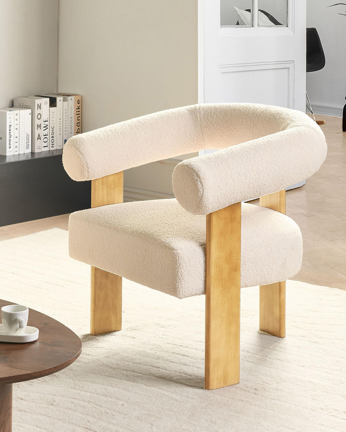 SESSEL Bouclé Cremeweiß/Hellbraun Ilbro - Weiß, Textil (77/76/68cm) - Beliani