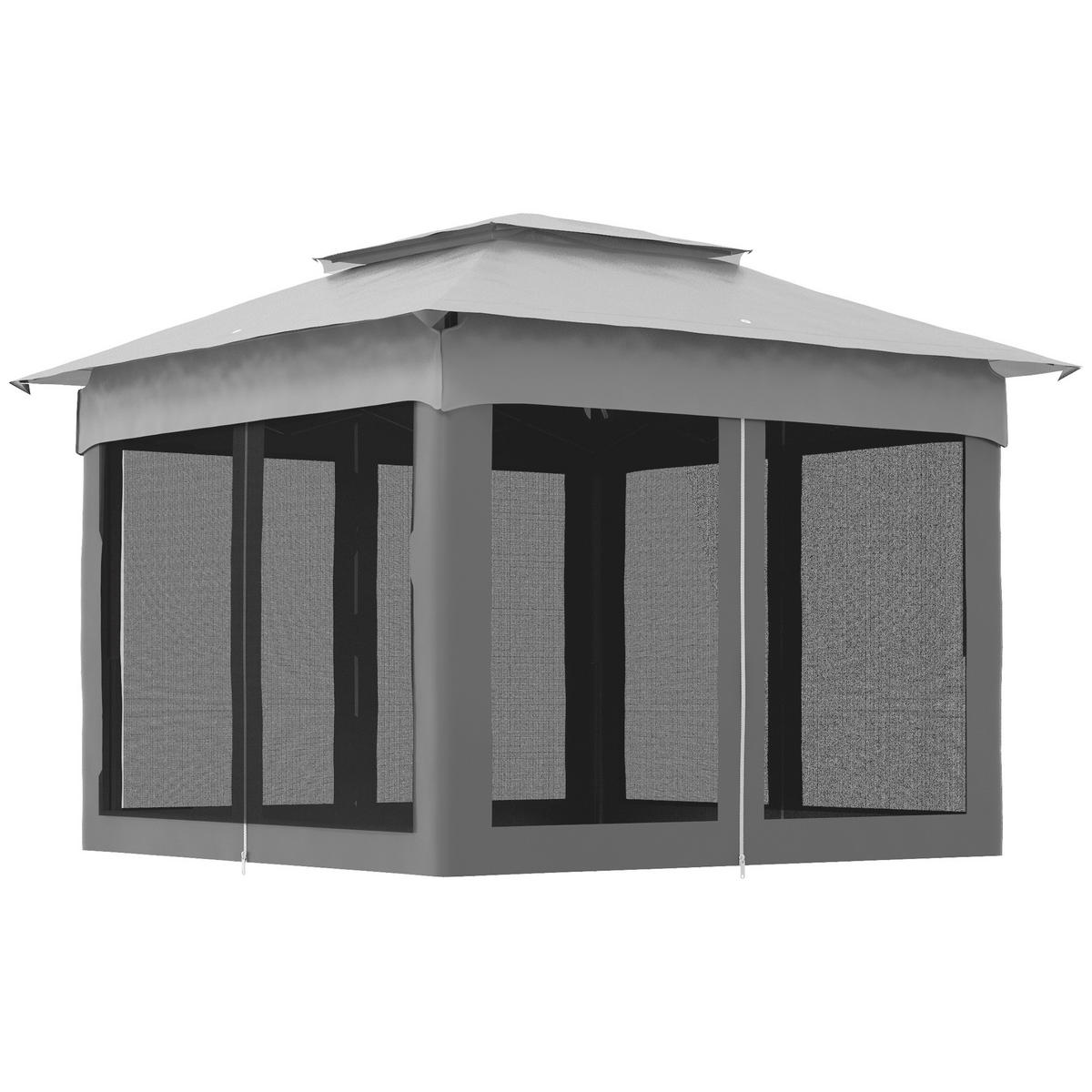 FALTPAVILLON, 3,3x3,3m, 4 UV-beständige Netzseitenwände, Tragetasche, Hellgrau - Multicolor, Metall (325/270/325cm) - FORIOUS