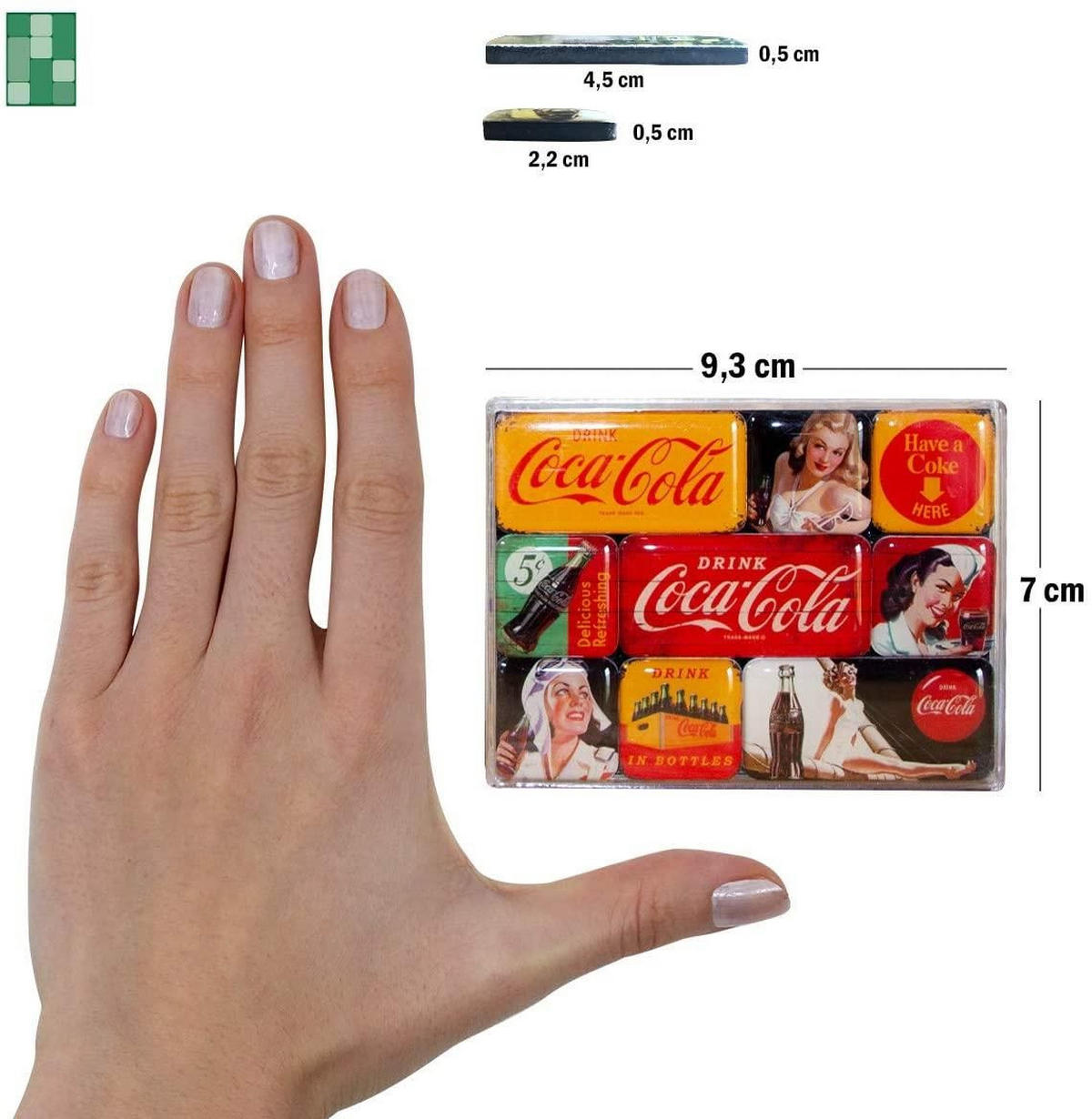 MAGNETSET 9-teilig Coca-Cola Yellow Mix - Multicolor, Metall (9/7/2cm) - Nostalgic-Art