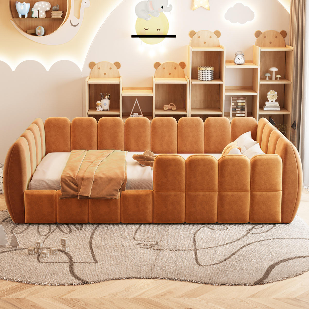 KINDERBETT 90x200cm Bodenbett Samt Rundschutz Orange - Orange, Textil (90/200cm) - FLIEKS