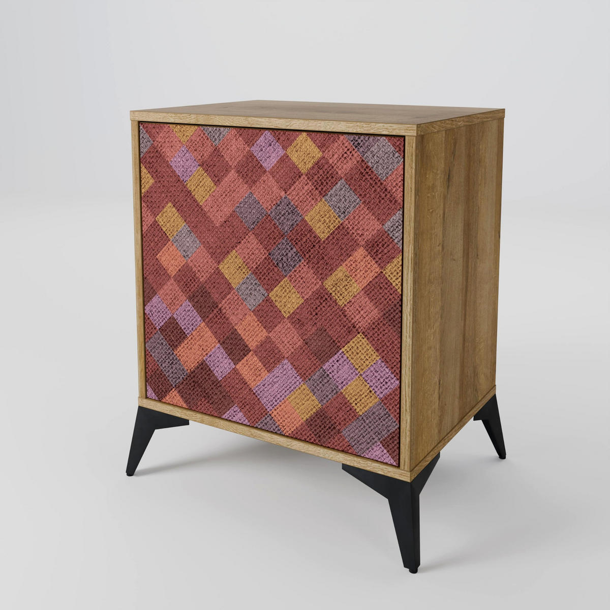 SIDEBOARD PAINTED SQUARES, Eichefarben, 57,5x42x77,5 cm, Schräge Buchenholzfüße - Eichefarben/Buchefarben, Holzwerkstoff/Buchenholz (57.5/77.5/42cm) - SpaceRebels