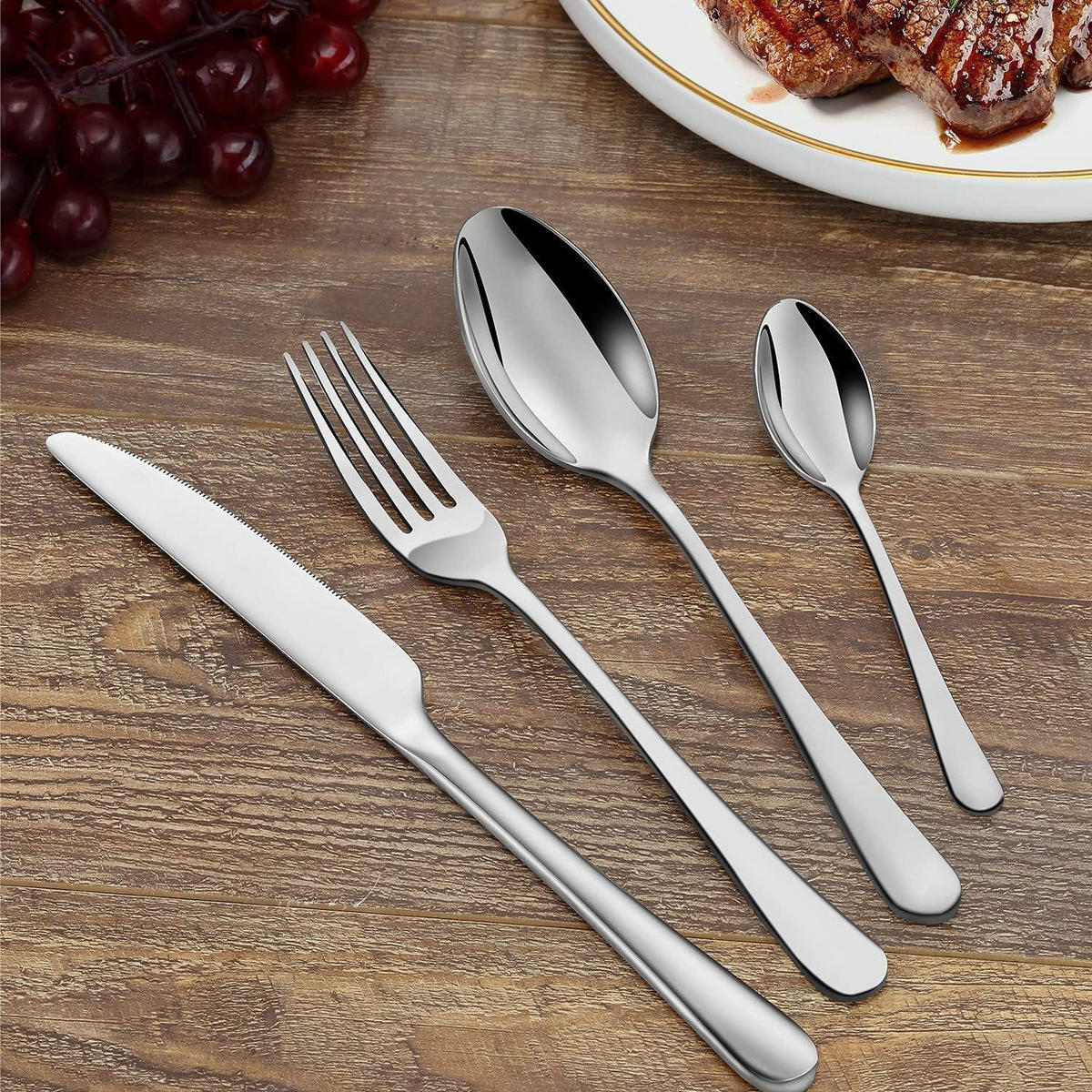 BESTECKSET 24-teilig für 6 Personen Edelstahl spülmaschinenfest - Silberfarben, Metall