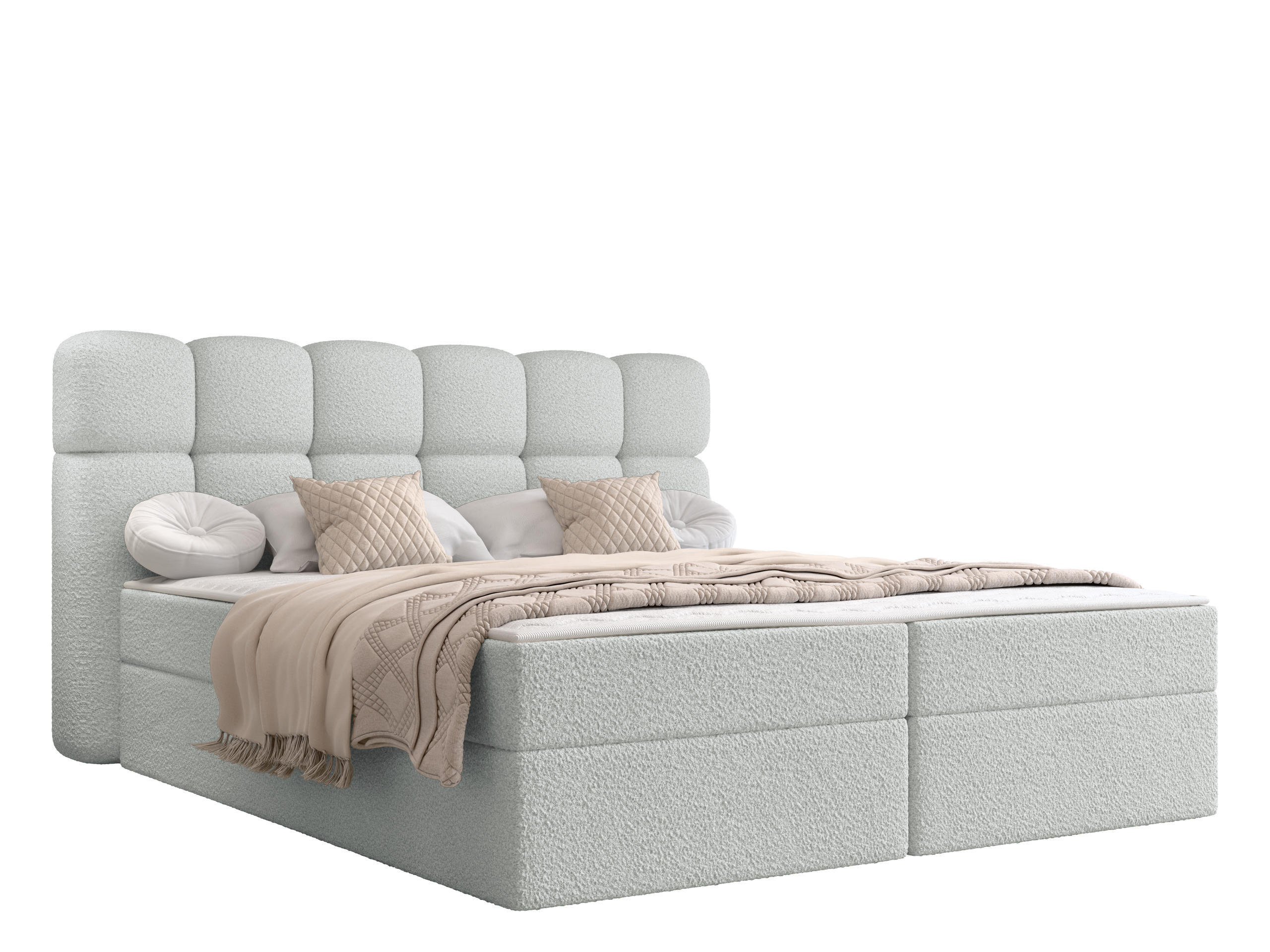 BOXBETT Softi 2 Boucle - H3 - Hellgrau/Schwarz, Holz/Holzwerkstoff (160/200cm) - MIRJAN24