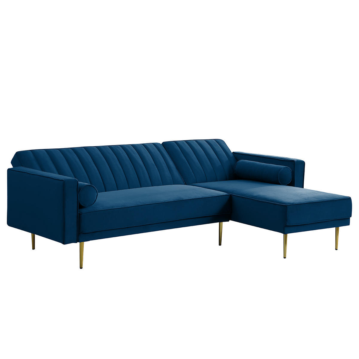 ECKSOFA mit Schlaffunktion - Goldfarben/Blaugrau, Textil/Metall (223/144cm) - home24
