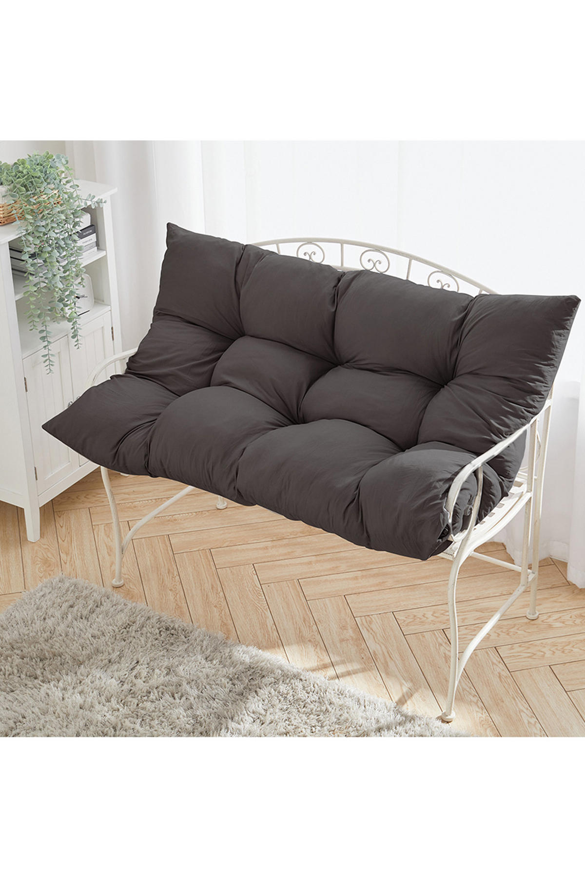 BANKKISSEN aus Polyester Dunkelgraues rechteckiges gestepptes Vielseitig einsetzbar 120 cm B x 80 cm - Dunkelgrau, Textil (80/120cm) - Livingandhome