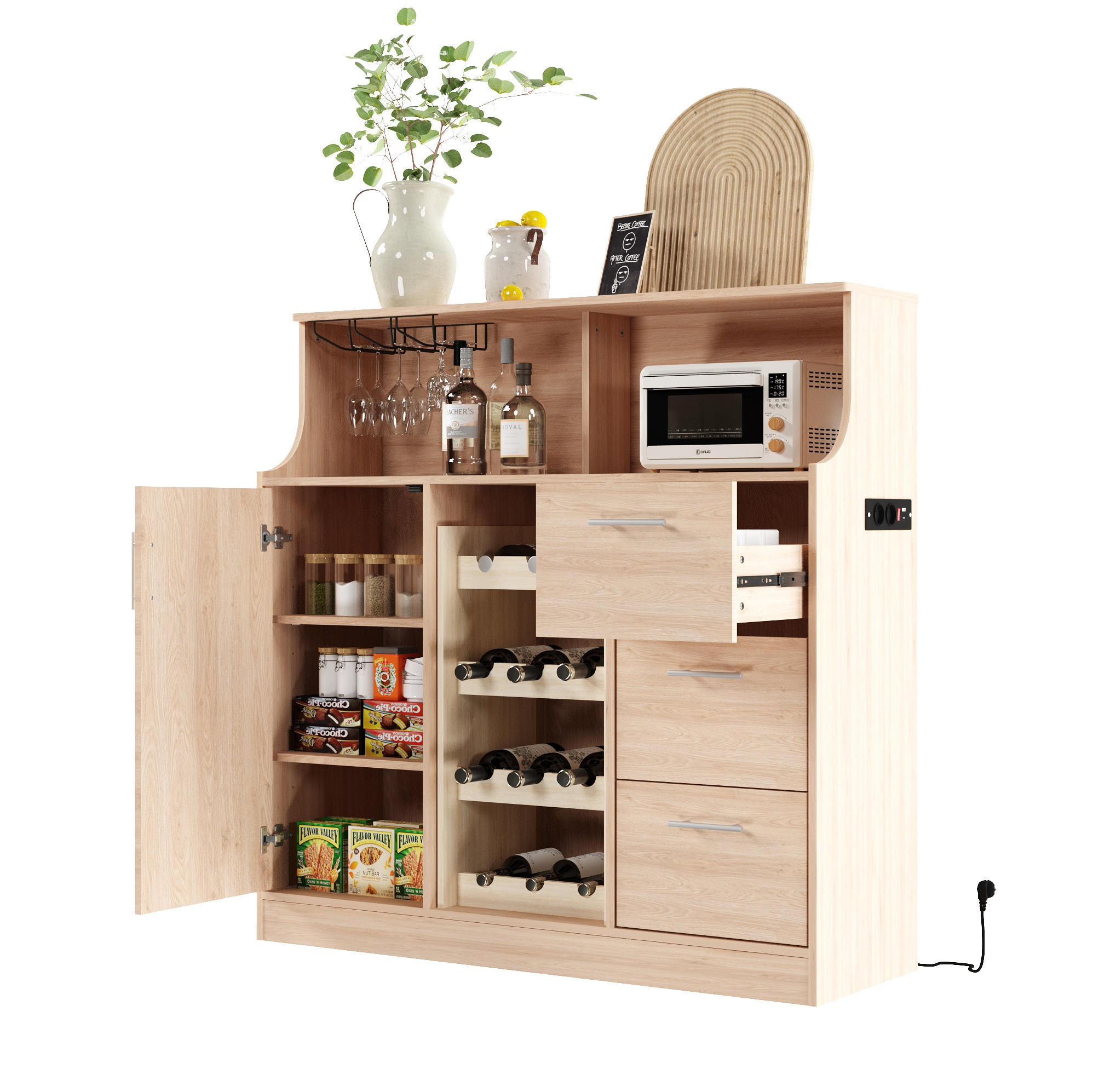 HIGHBOARD 120/40/121 cm mit Weinregal, LED & Steckdose in Natur/Weiß - Weiß, Holzwerkstoff (120/121/40cm) - BEAOK