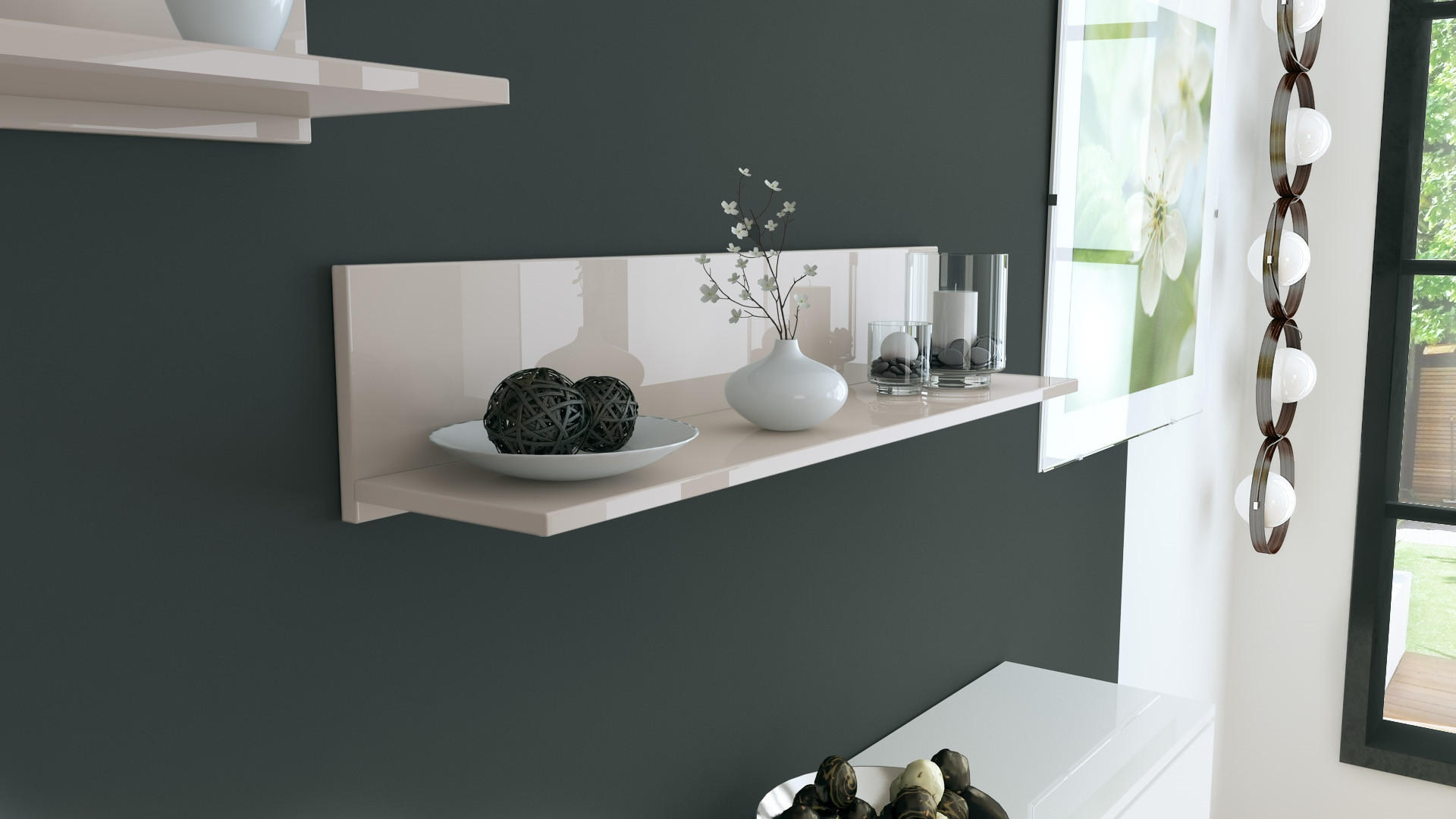 WANDREGAL Skadu Sandgrau Hochglanz - Sandfarben, Holzwerkstoff (97.5/18.5/18.5cm) - Vladon