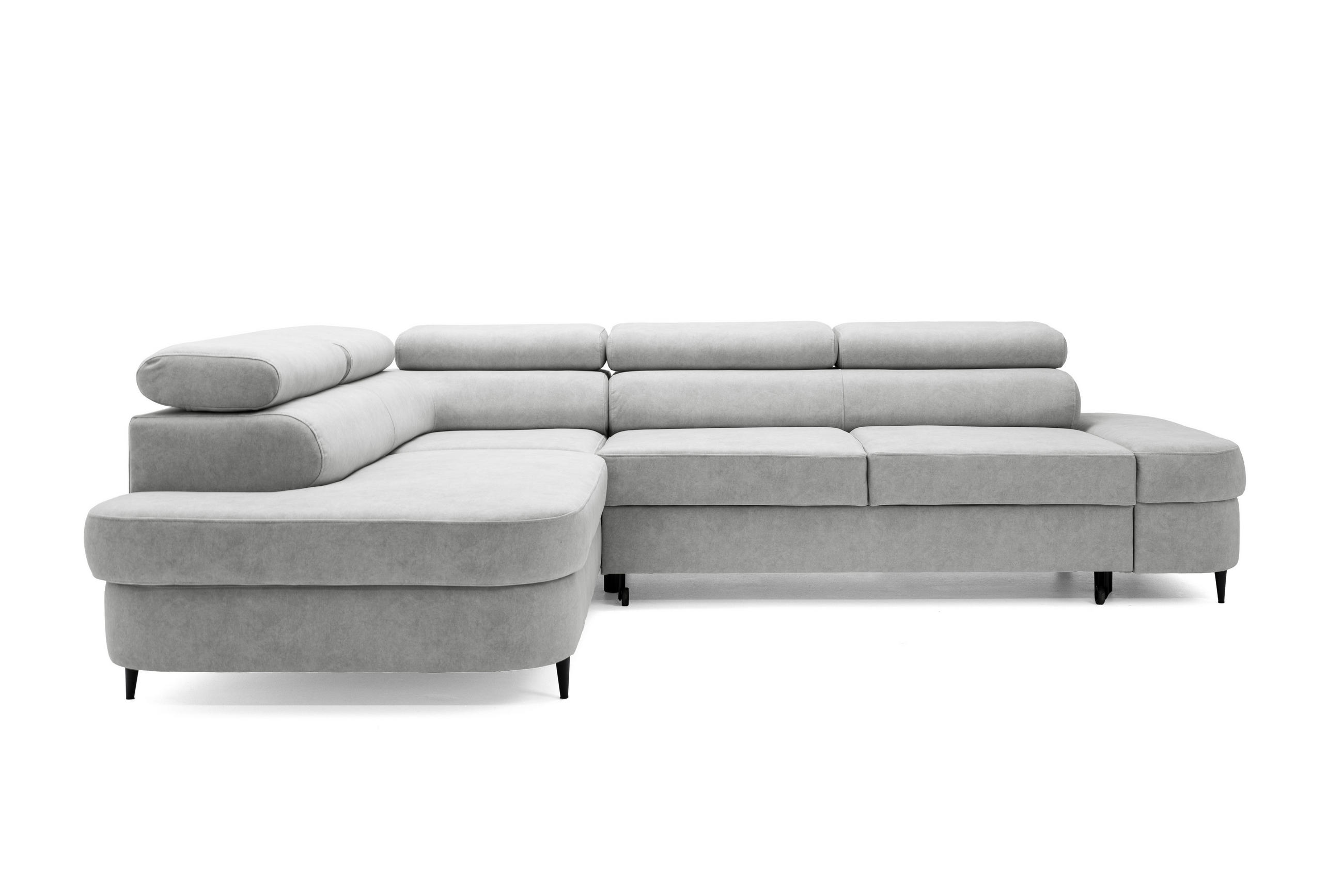 ECKSOFA PRIAM L Links mit Schlaffunktion 125x195 Velours Hellgrau - Hellgrau/Schwarz, Holz/Textil (203/275cm) - Muffo