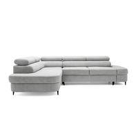 ECKSOFA PRIAM L Links mit Schlaffunktion 125x195 Velours Hellgrau - Hellgrau/Schwarz, Holz/Textil (203/275cm) - Muffo