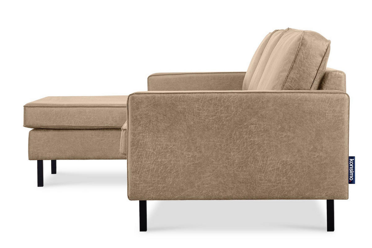 ECKSOFA-LINKS INVIA mit Armlehnen vintage, Lederoptik-Stoff, beige - Beige/Schwarz, Textil (234/160cm) - KONSIMO®