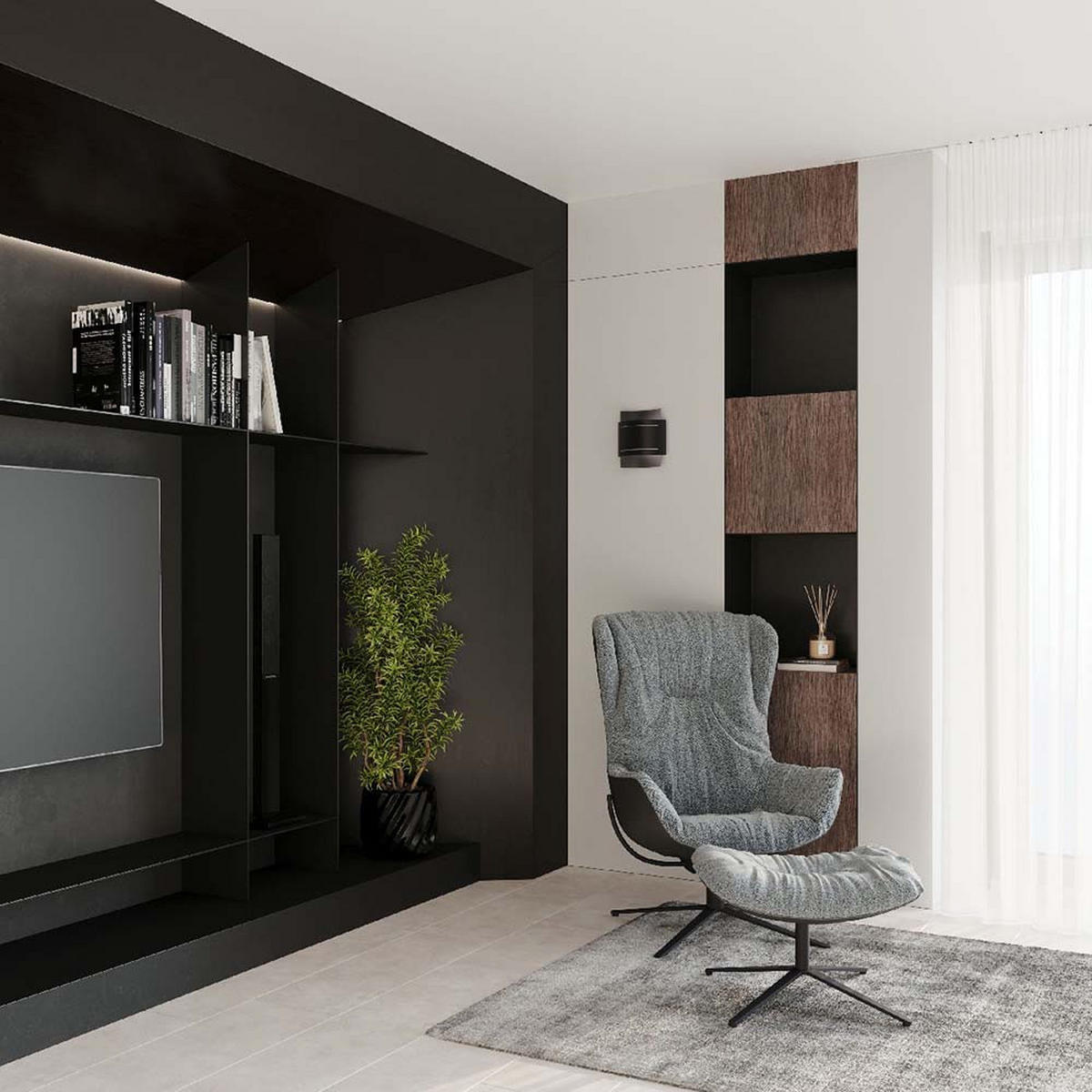 WANDLEUCHTE Stahl Schwarz - Schwarz, Metall (8.5/23/21cm)