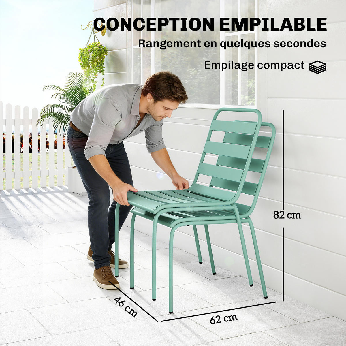 GARTENSTÜHLE 2er-Set DE-13340 stapelbar & Metall Grün - Grün, Metall (46/82/62cm) - ComfortXL
