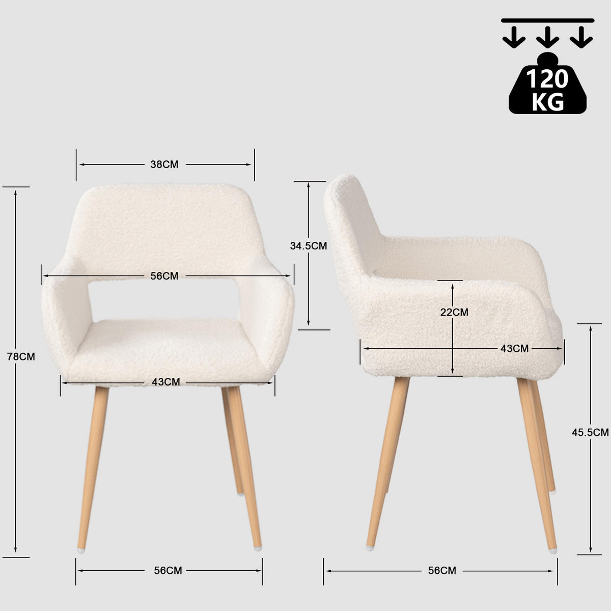 ESSZIMMERSTUHL 4er-Set In Teddy-Stoff Beige - Beige, Textil (56/78/56cm) - Meubles Cosy