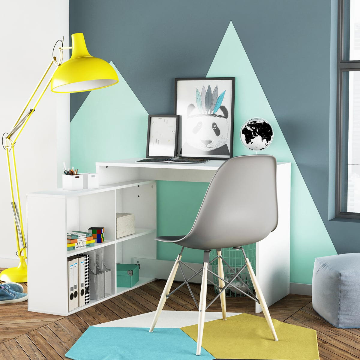 ECKSCHREIBTISCH mit umkehrbarer Ausrichtung, 4 Fächer, L111,9 cm - Corner - Weiß, Holzwerkstoff (51.7/100.7/76.7cm) - Calicosy